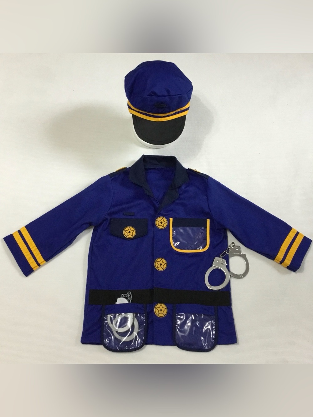 Kids Blue & Yellow Police Officer Halloween Costume Jacket and Hat Set - K810
